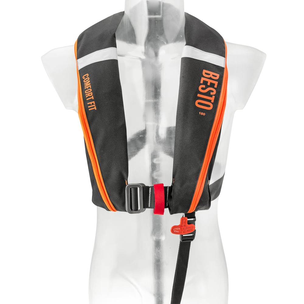 Besto Comfort fit automatisch reddingsvest 180N mh zwart/oranje foto 1