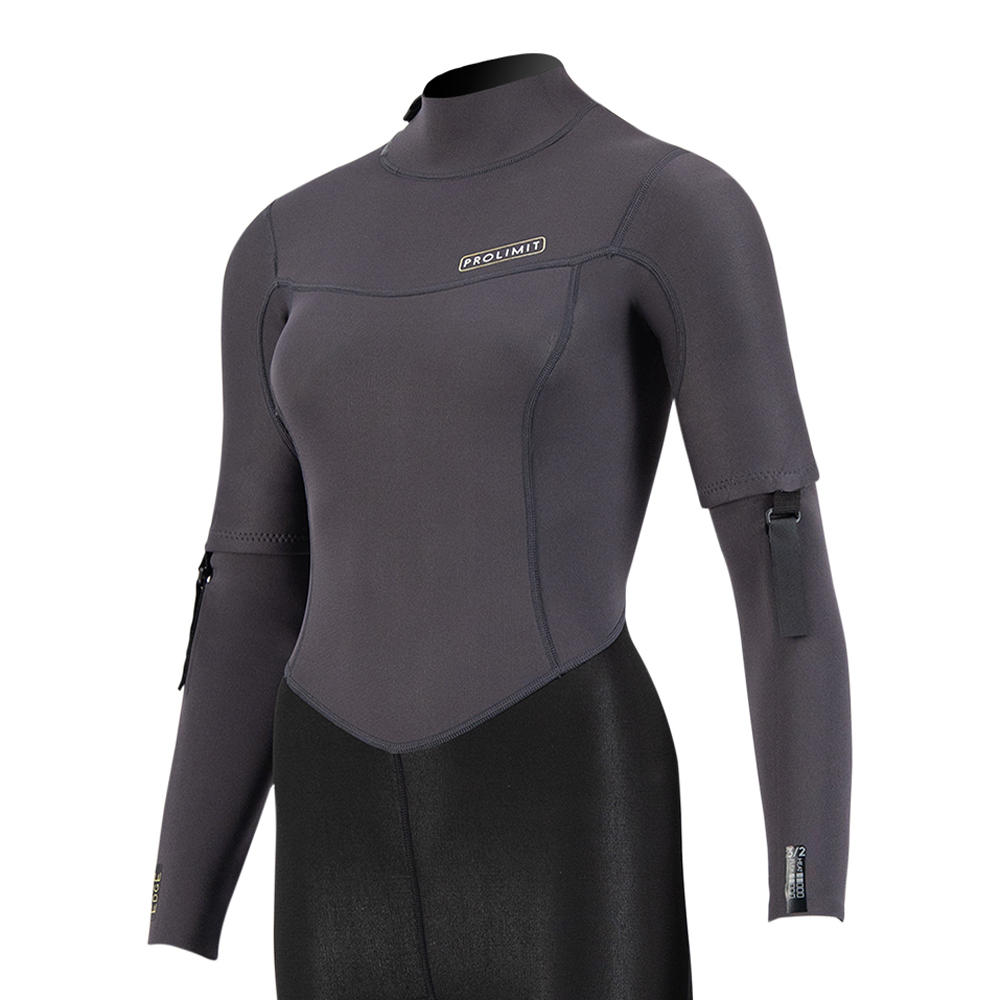 Prolimit Edge fullsuit met verwijderbare mouwen 3/2 rugrits zwart wetuit dames 3