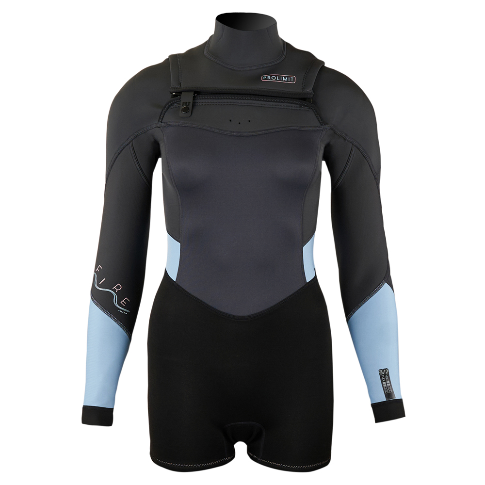 Prolimit Fire longarm shorty Freezip 3/2 mm borstrits zwart/grijs/blauw wetsuit dames 1