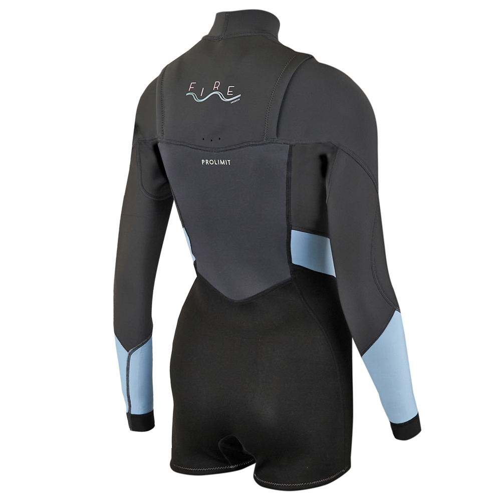 Prolimit Fire longarm shorty Freezip 3/2 mm borstrits zwart/grijs/blauw wetsuit dames 3