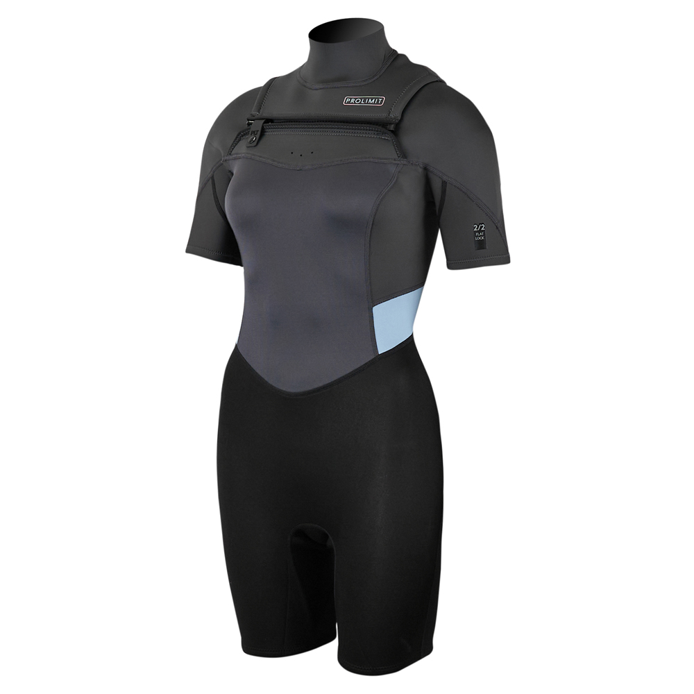 Prolimit Fire shorty Freezip 2/2 mm borstrits blauw/grijs wetsuit dames 2