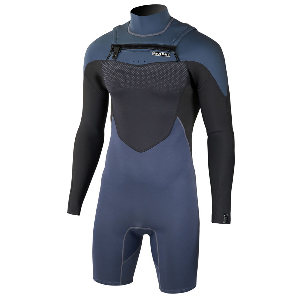 Prolimit Fusion longarm shorty Freezip 2/2 mm borstrits misty blauw wetsuit heren 2