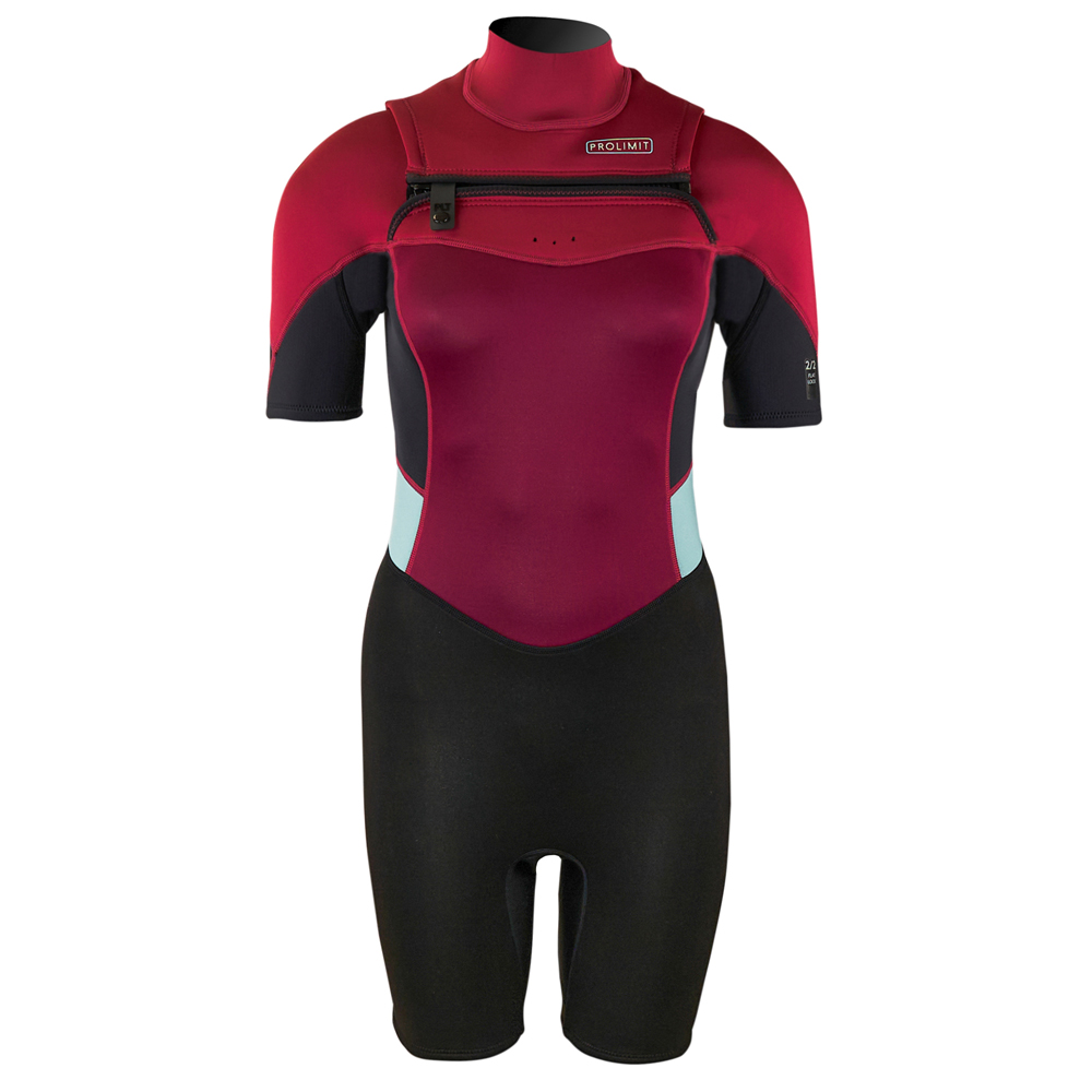 Prolimit Fire shorty Freezip 2/2 mm borstrits zwart/wine wetsuit dames